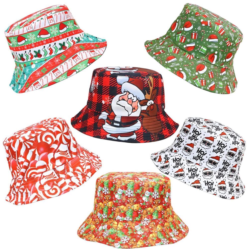 1073 6 Pack Funny Christmas Hats Novelty Christmas Party Bucket Hats